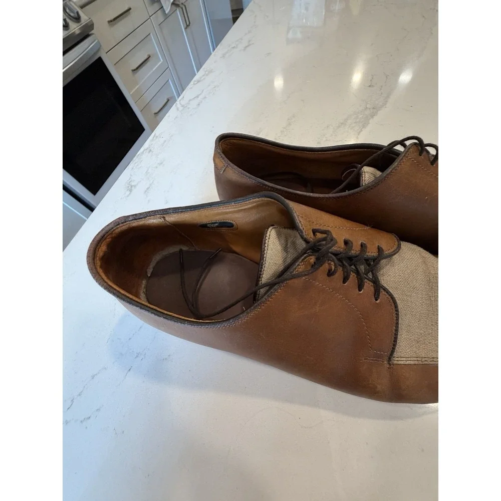 Allen Edmonds Ramsey Mens Brown Leather & Linen Oxford Dress Shoes Sz 11 D